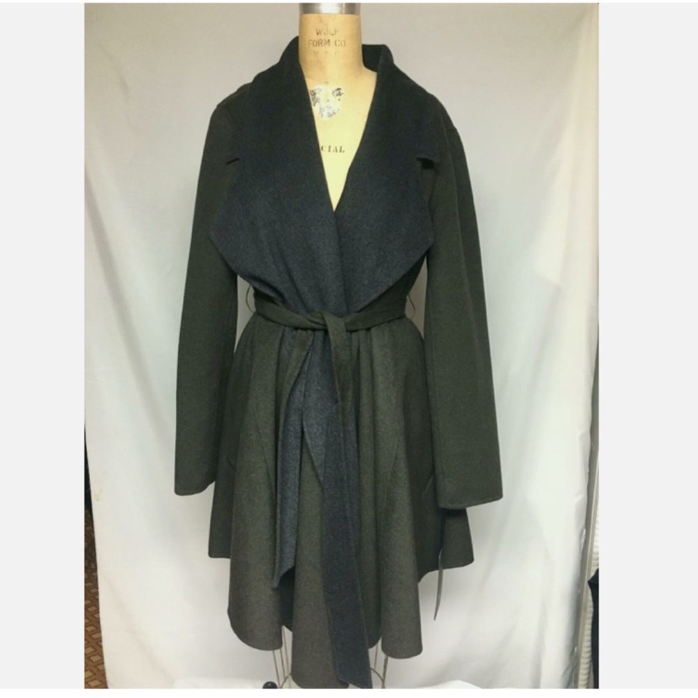 Dawn Levy Ria Two Tone Belted Cashmere Wrap Swing Coat Brown/Dark Gray NWT $812
